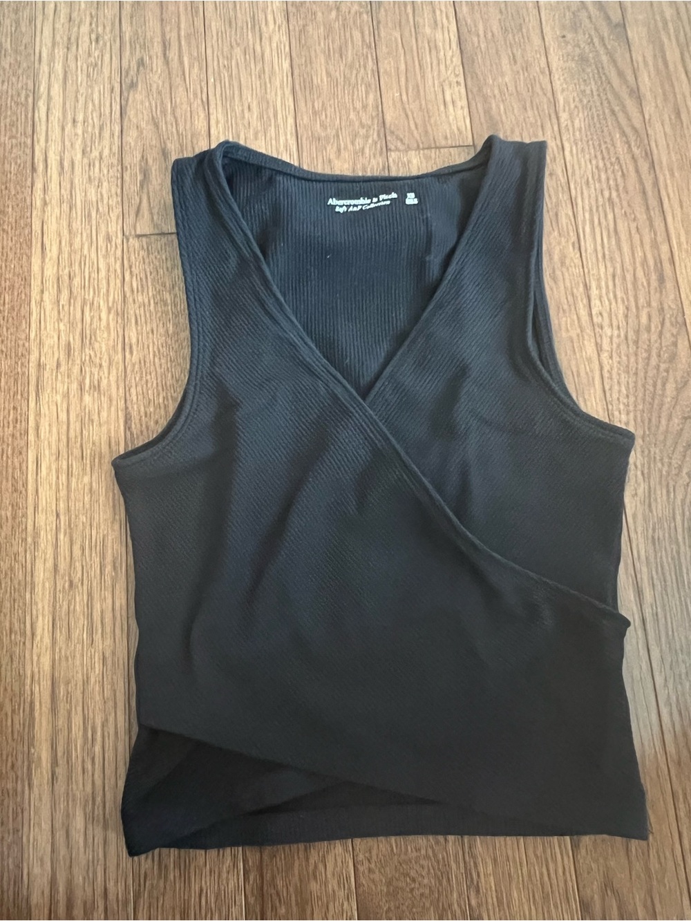 Abercrombie & Fitch Black Wrap-Front Ribbed Sleeveless Tank
